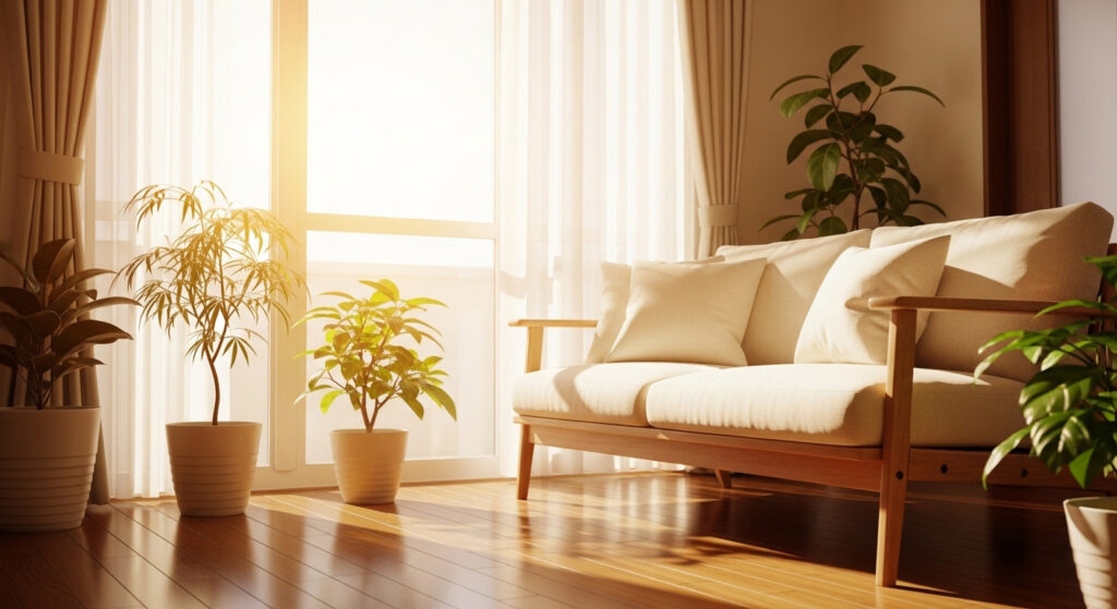 朝日の差し込む部屋